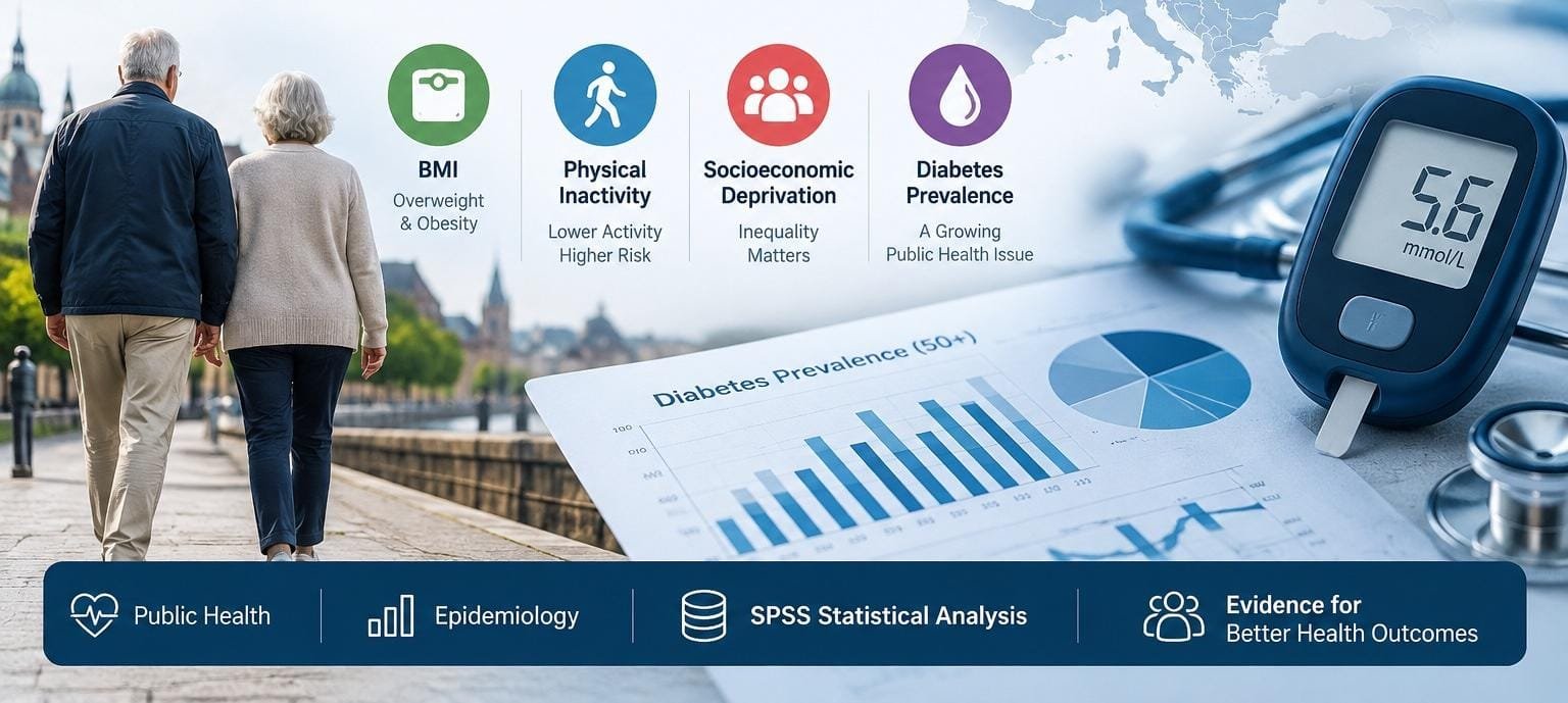 Association between BMI, physical inactivity and socioeconomic deprivation and diabetes prevalence among adults aged 50+ in Europe.